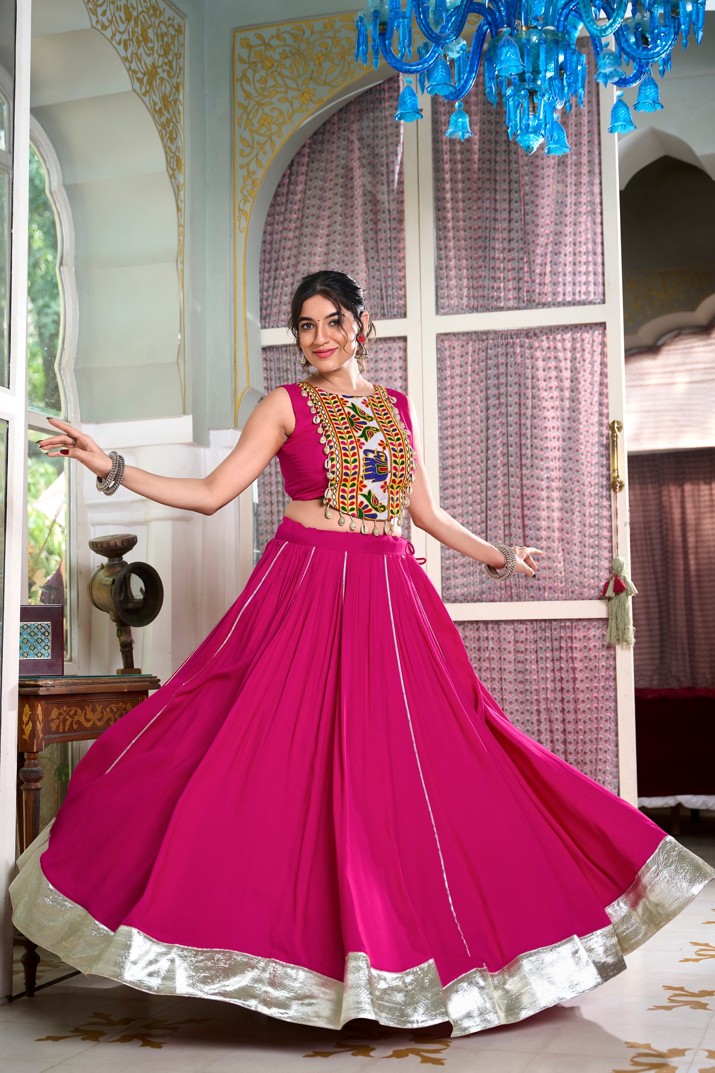 Festive Fashion at Its Best: Rayon Lehenga and Gamthi Work Blouse for Navratri