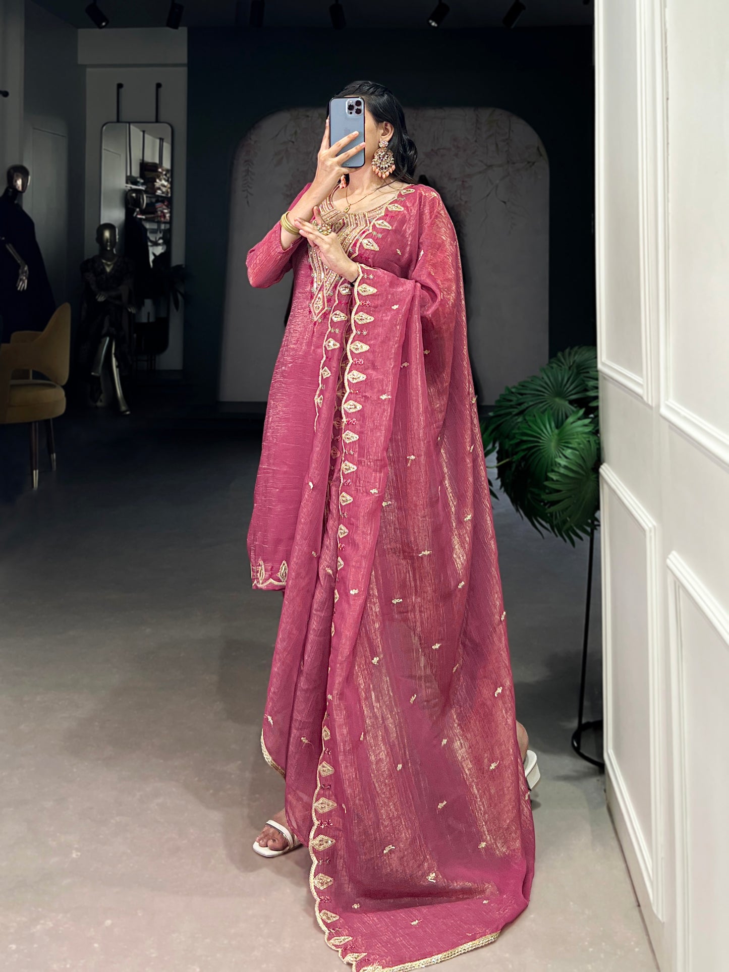 Radiate grace in pink and silver—an outfit made to dazzle