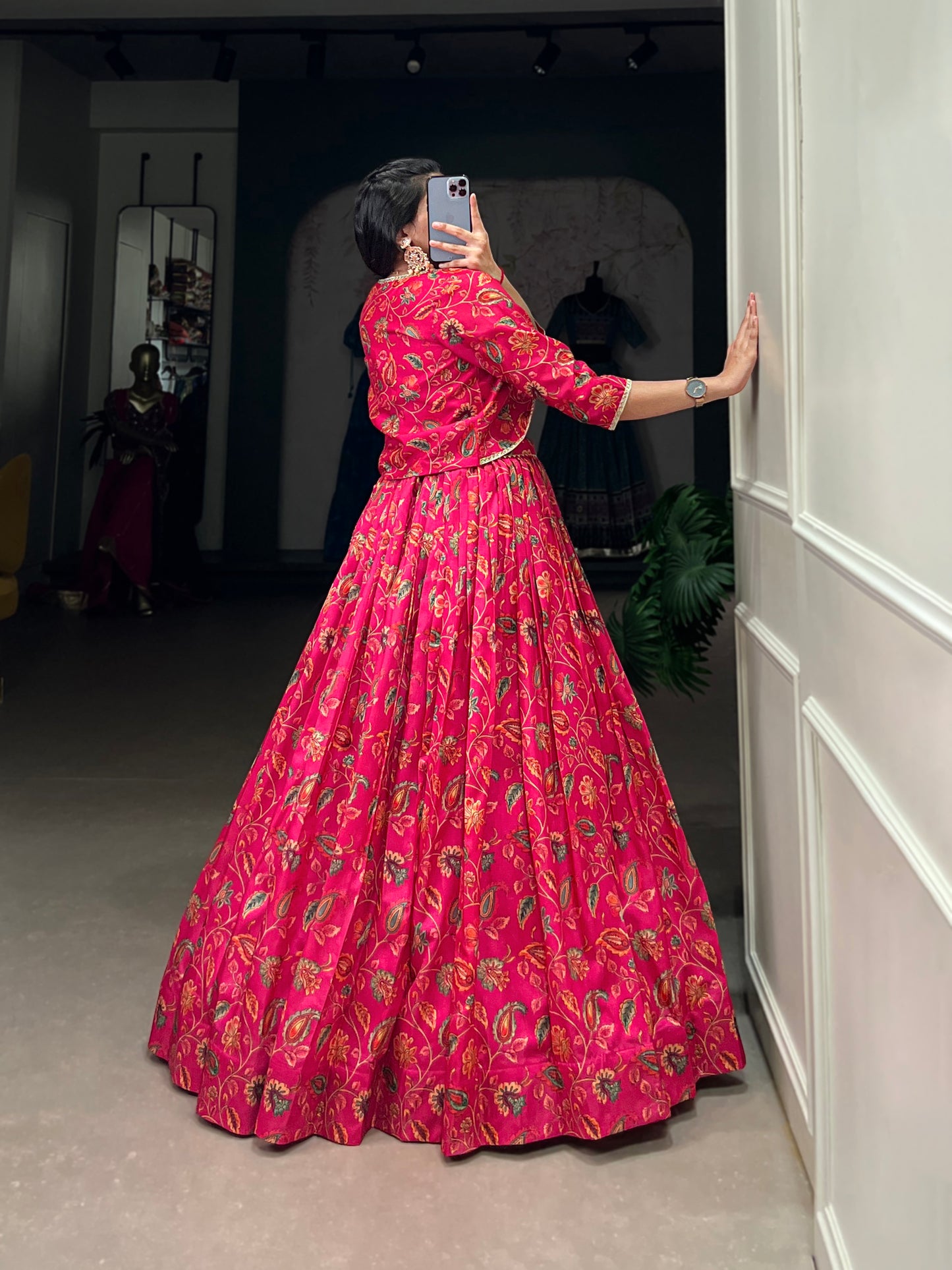 Embrace tradition with a touch of elegance in this Tussar silk Floral Print Wedding Lehenga