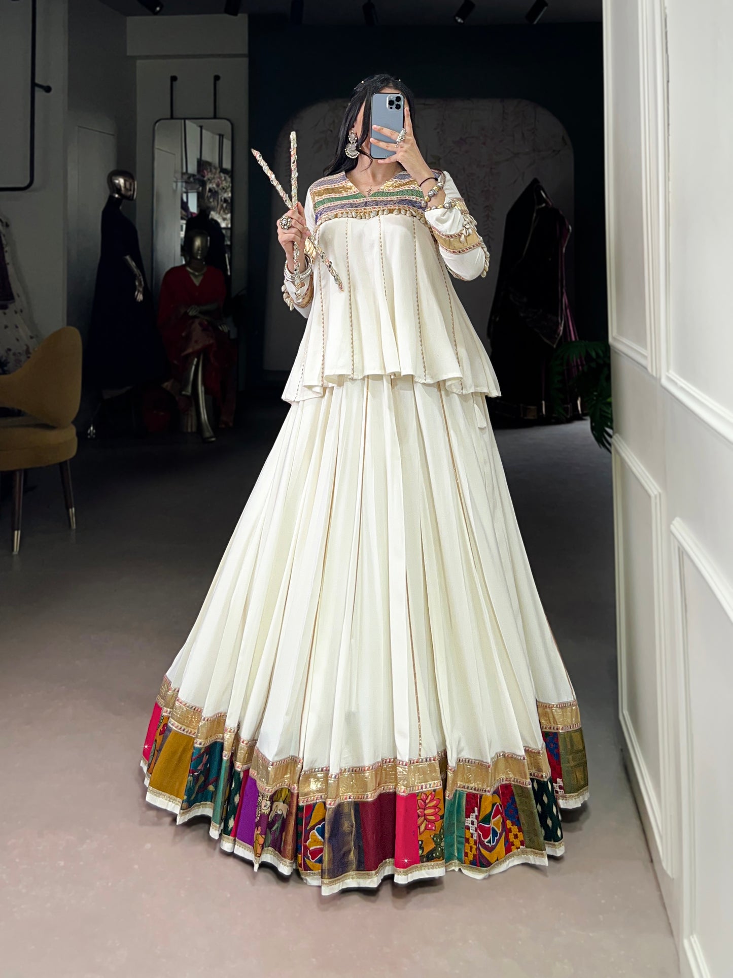 A perfect blend of grace, tradition, and vibrance—made for the Navratri queen in you.