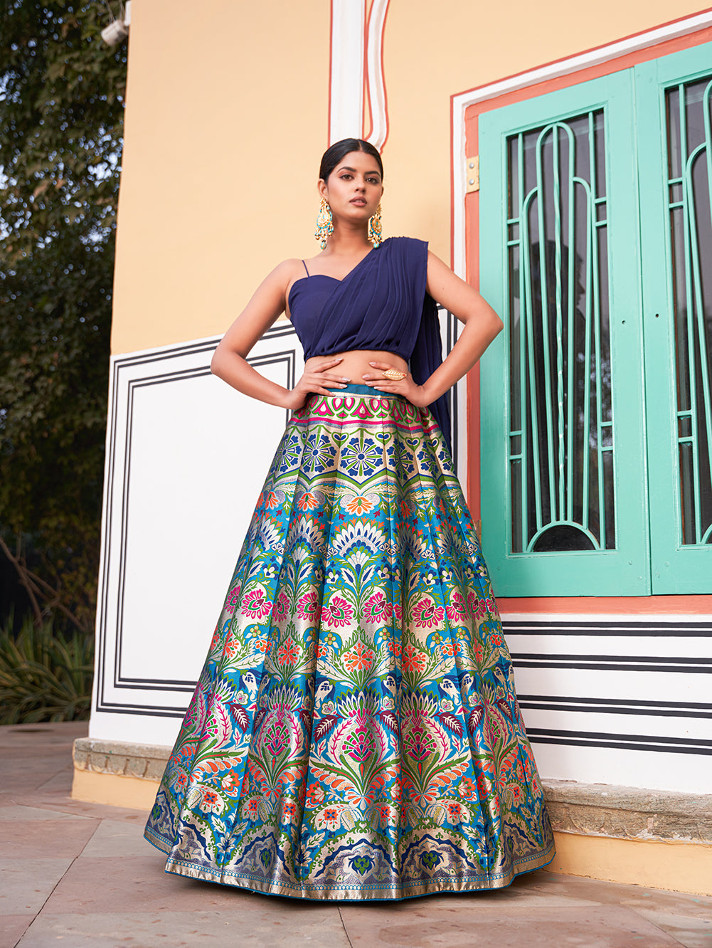 In the ethereal folds of the Banarasi lehenga, traditional weaves its magic, casting a spell that transcends eras