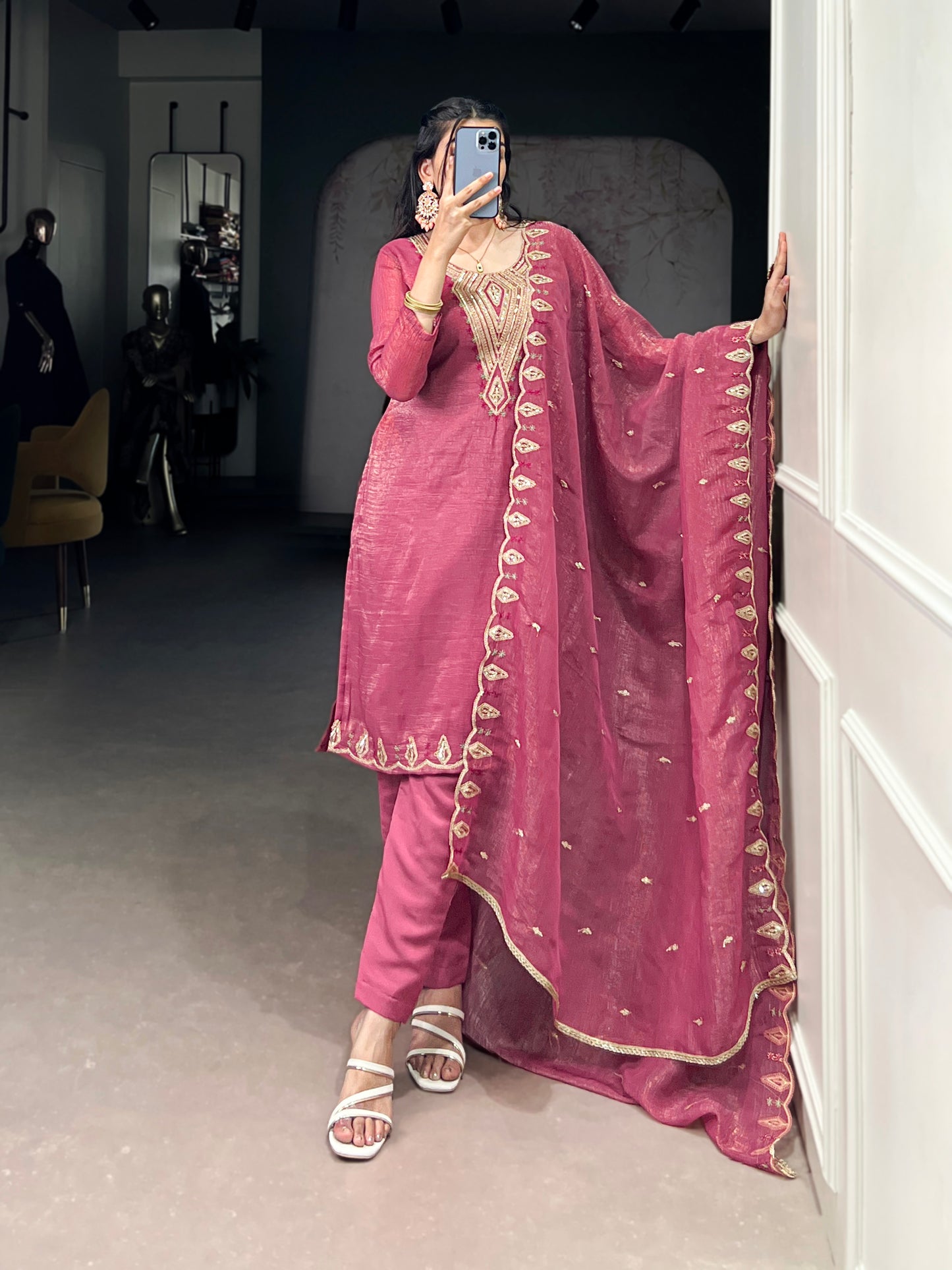 Radiate grace in pink and silver—an outfit made to dazzle