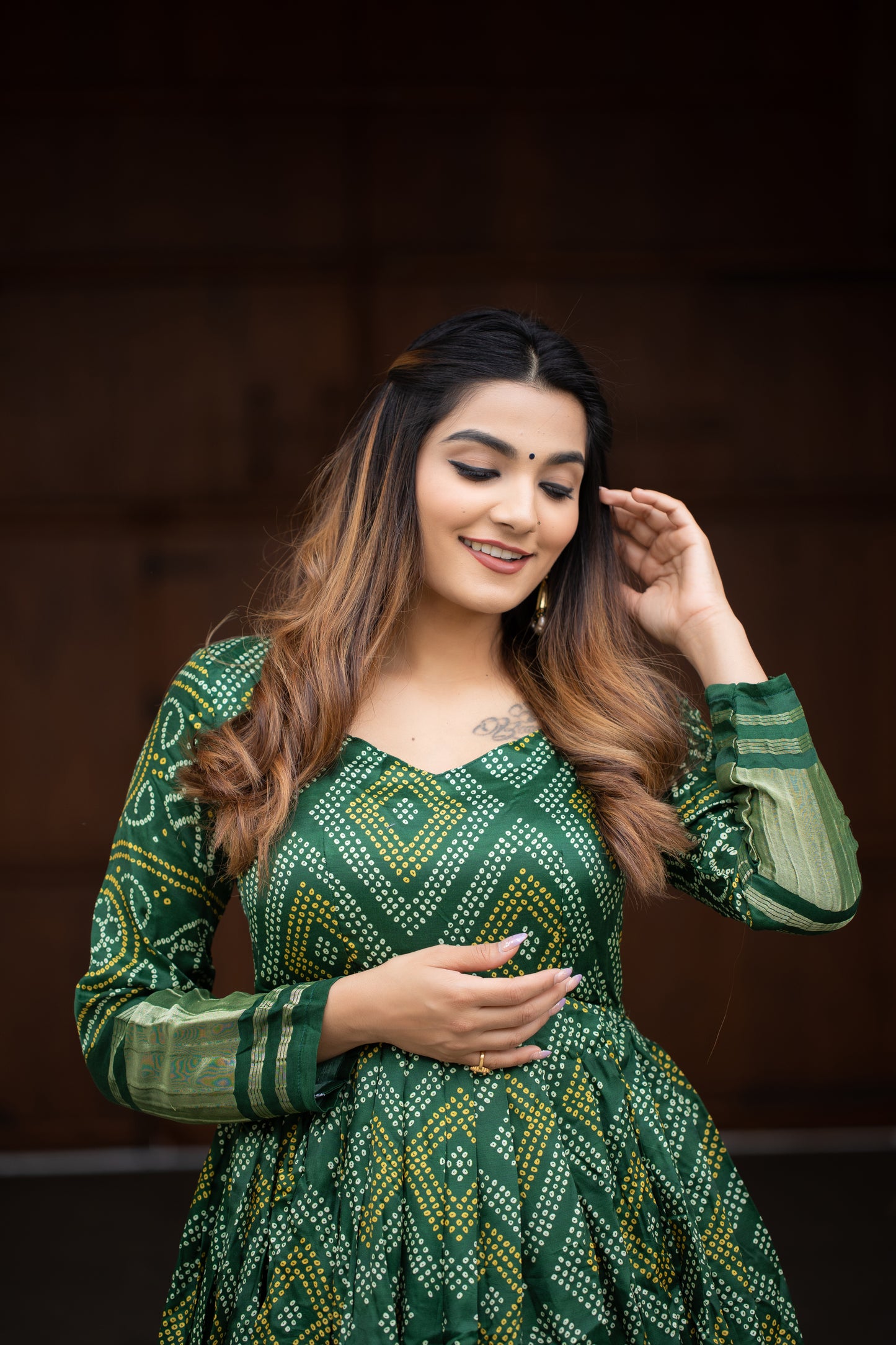 Magnificent Green Bandhej Print Gown