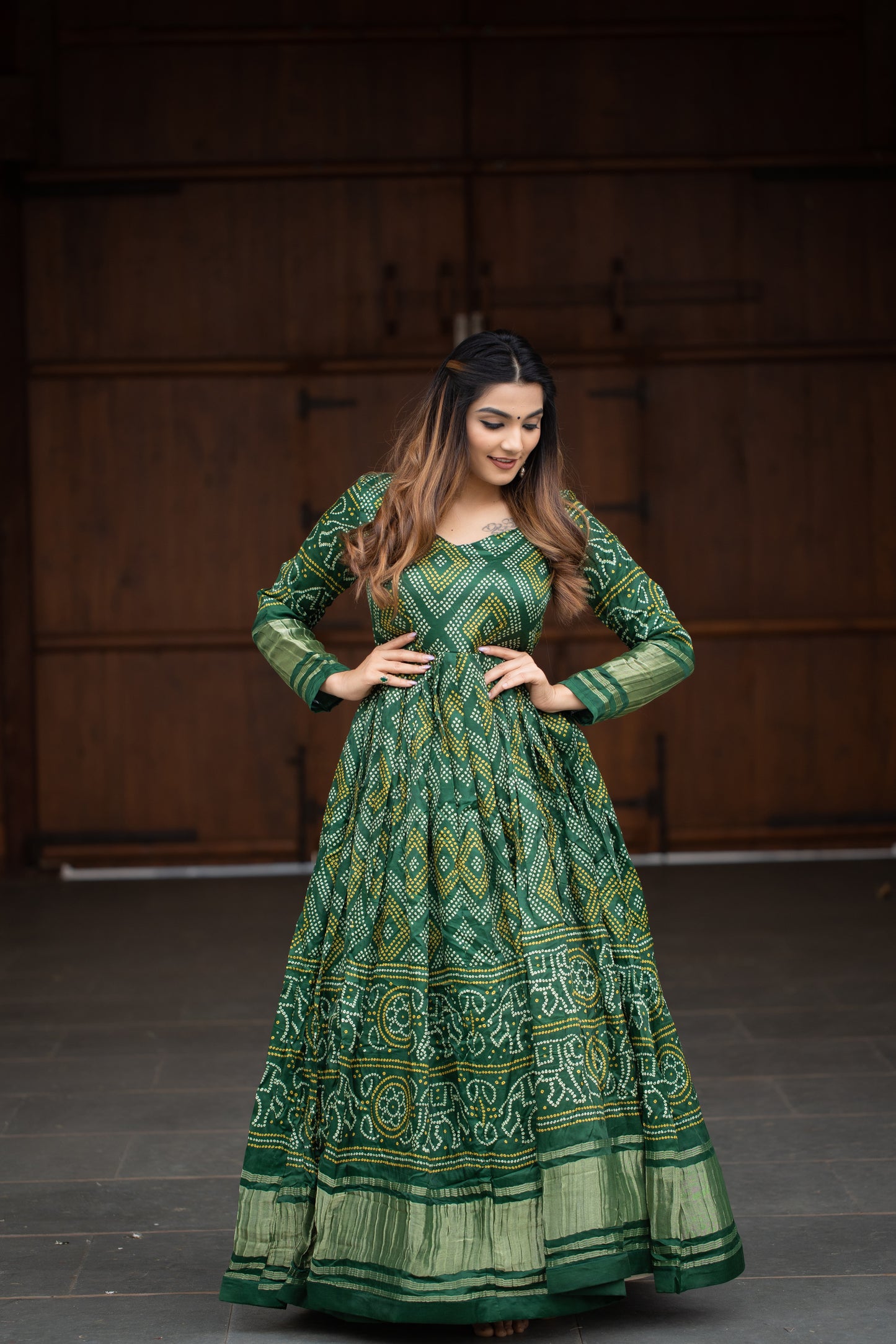 Magnificent Green Bandhej Print Gown