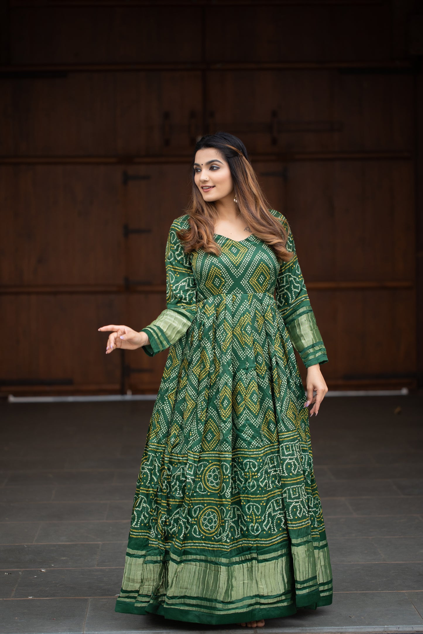 Magnificent Green Bandhej Print Gown