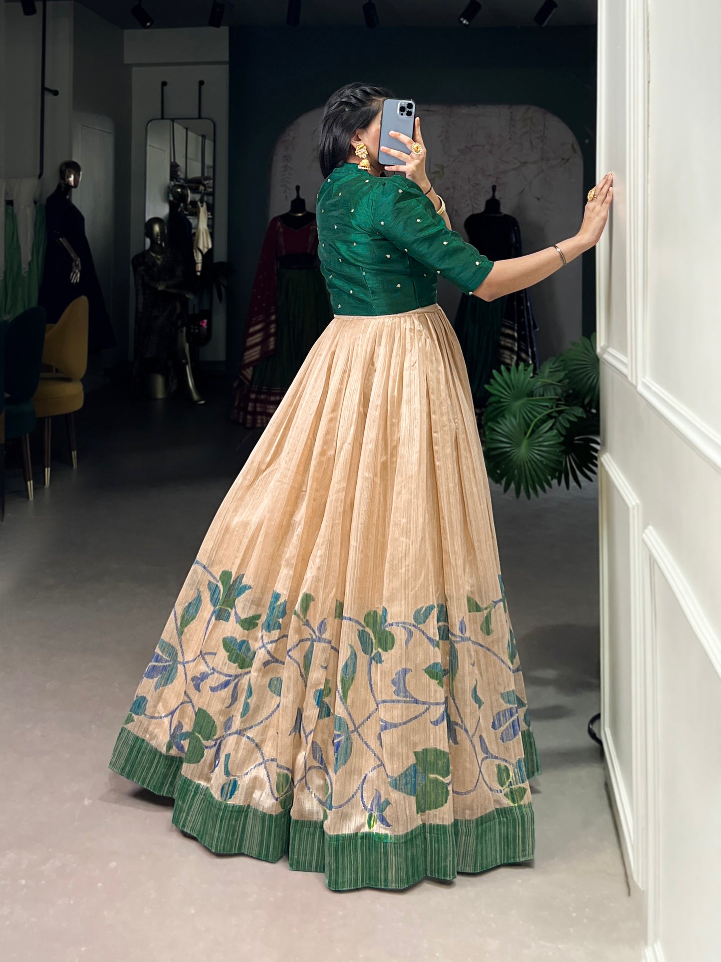 "Own the spotlight in this stunning silk gown paired with a statement Banglori jacket (Copy)