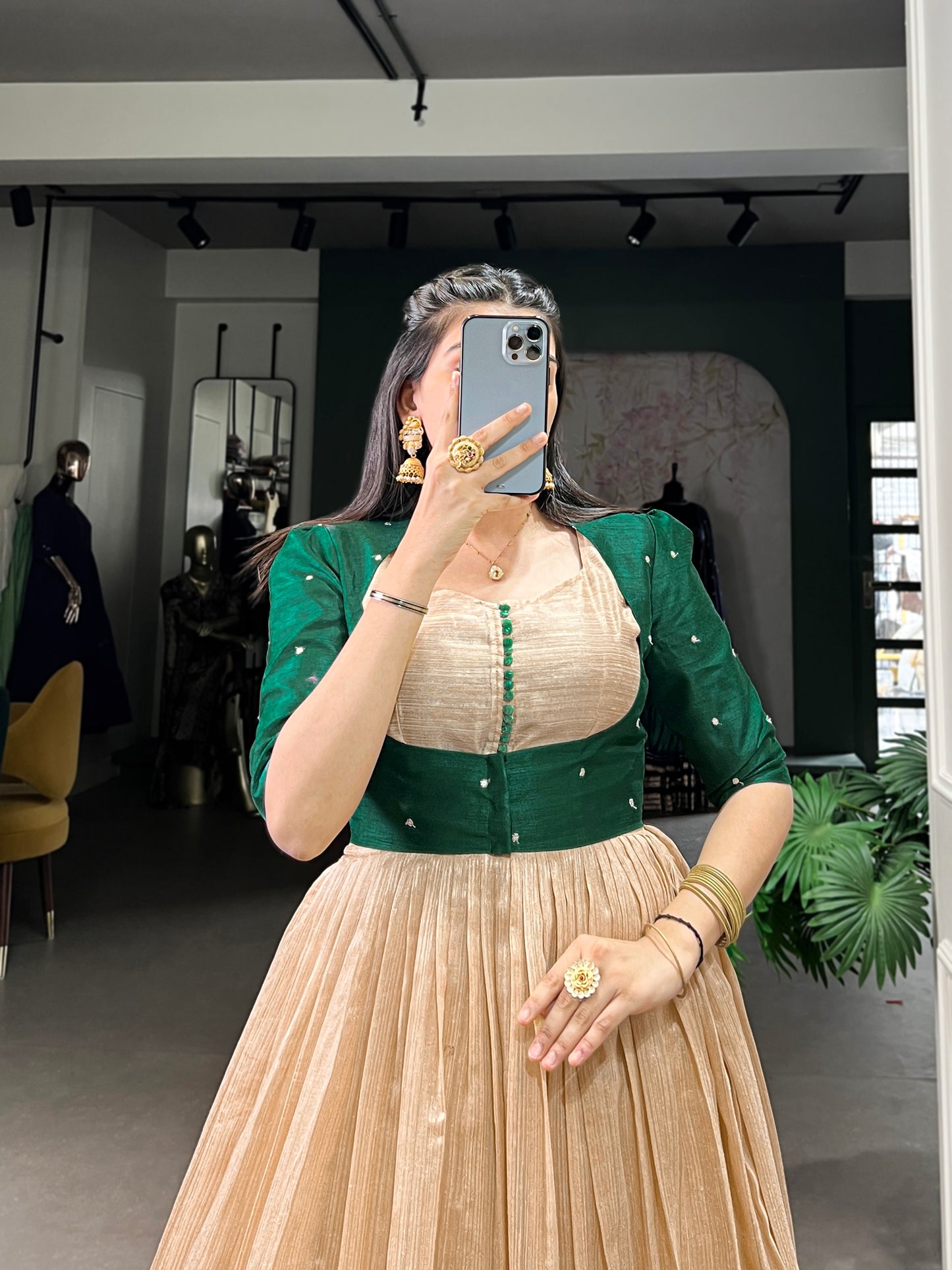 "Own the spotlight in this stunning silk gown paired with a statement Banglori jacket (Copy)