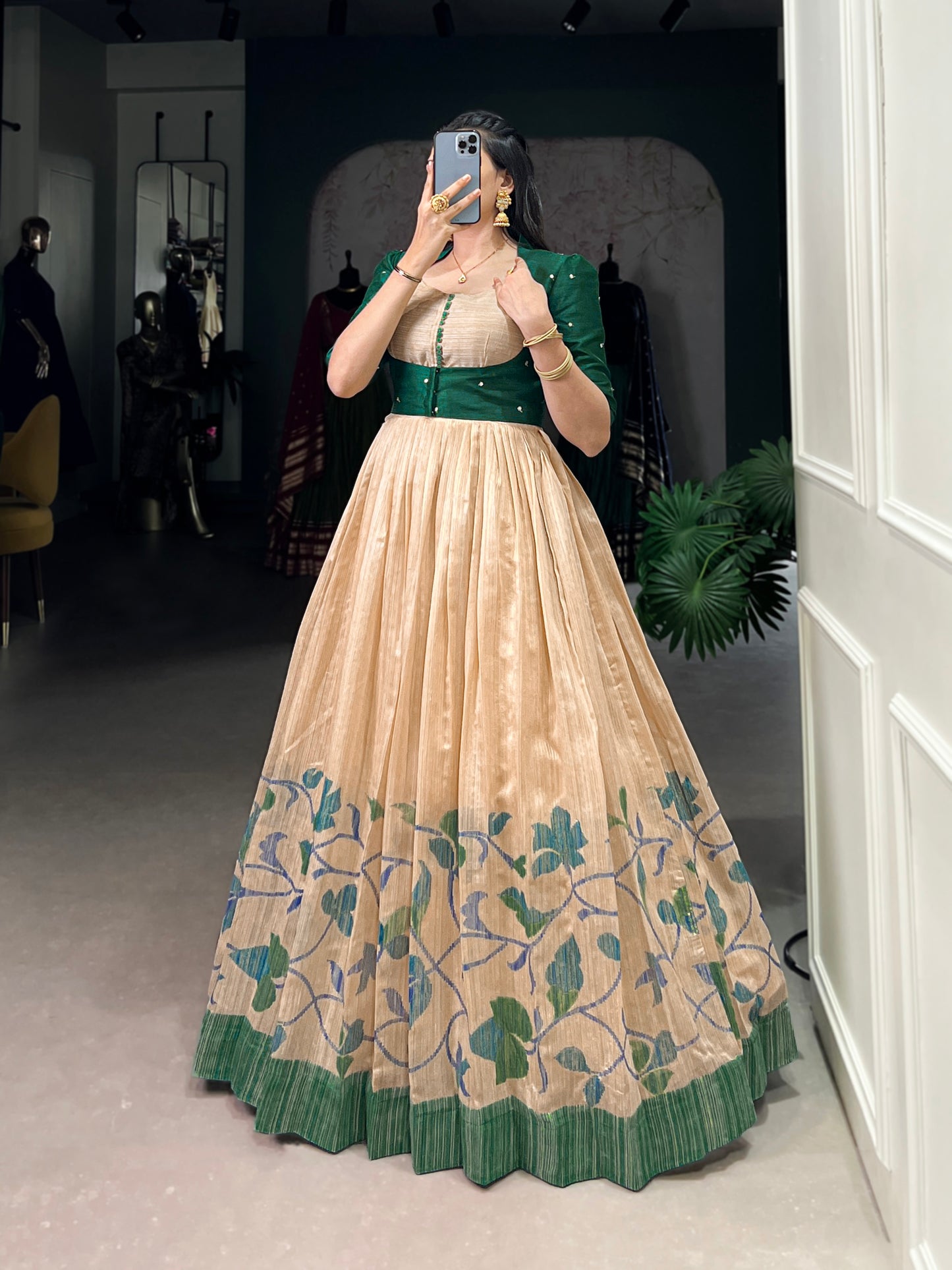 "Own the spotlight in this stunning silk gown paired with a statement Banglori jacket (Copy)