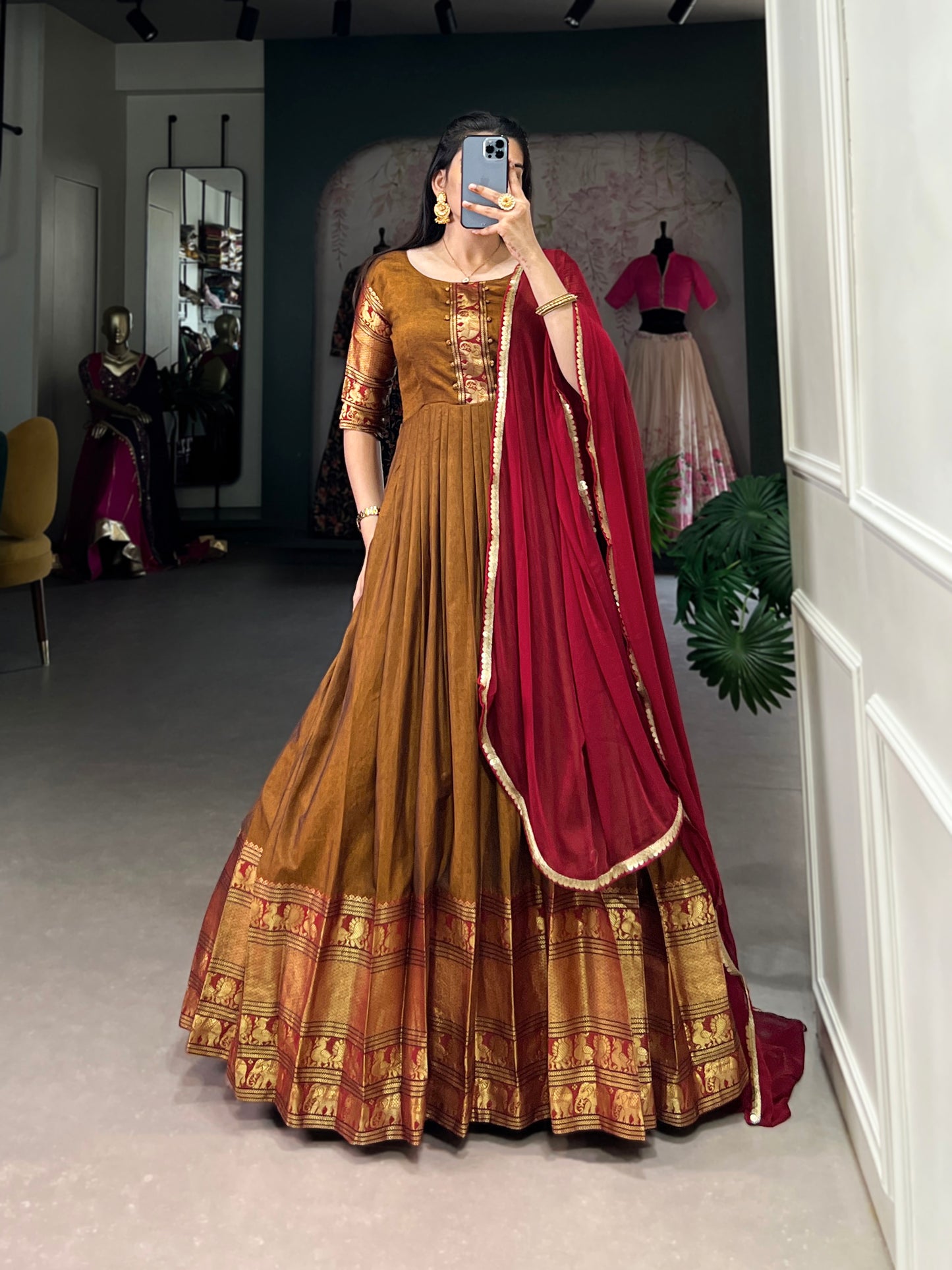 Have your self this traditional narayanpet gown to give your function more ethnic vibe