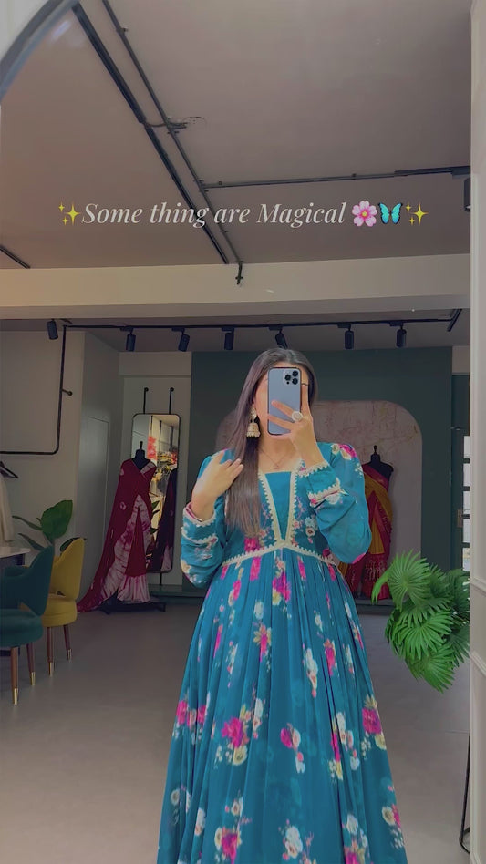 Elevate your Aura with our Exquisite Floral Print Georgette Gown